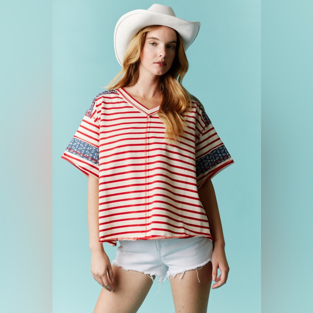 F38 new fantastic fawn oversize shirt red strip small medium large nwt